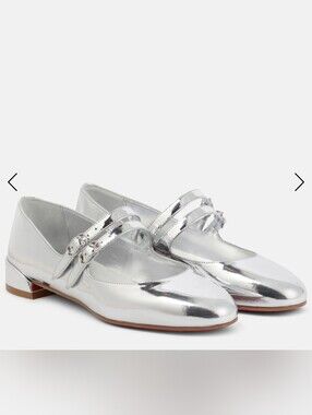 Christian Louboutin Metallic Silver Double-Strap Mary Jane Flats